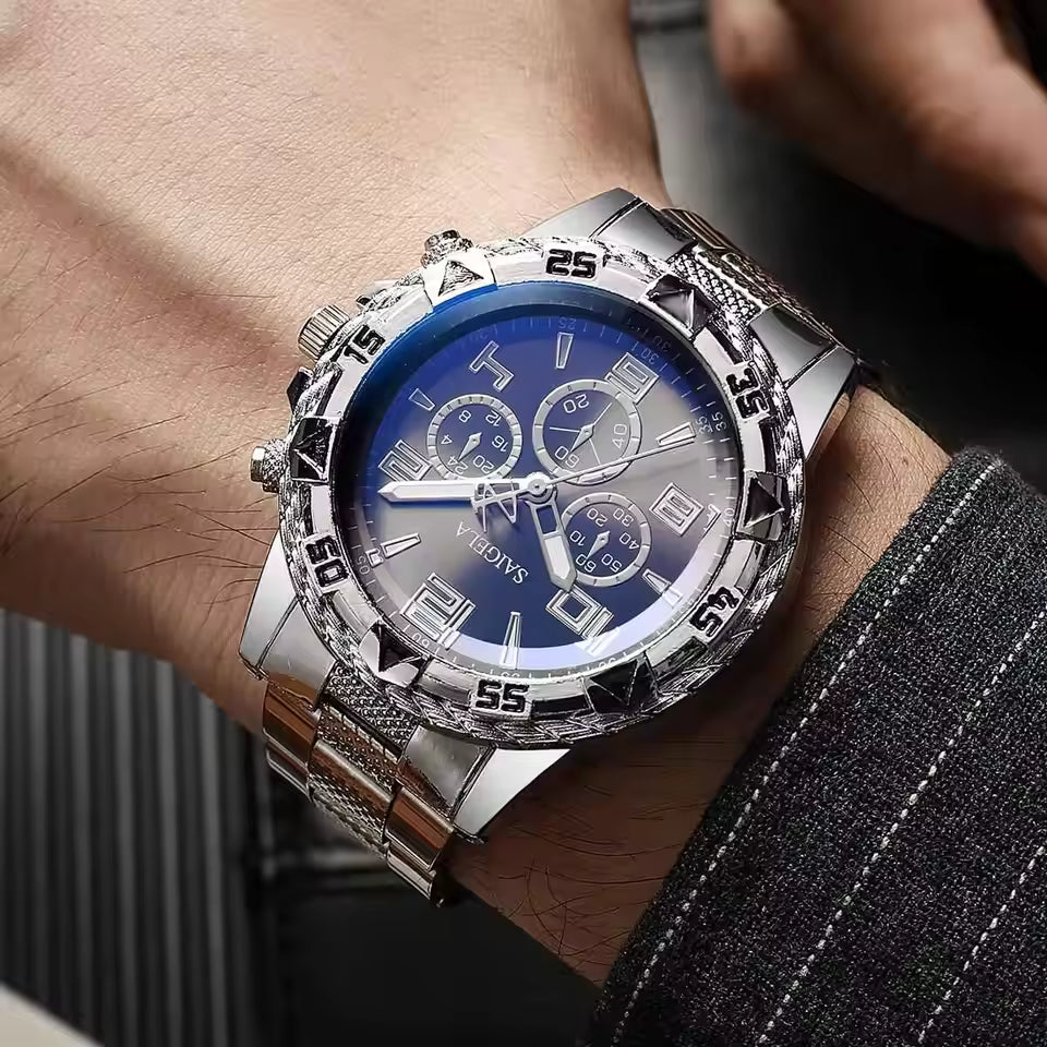 Fashion Men Business Watches Set Luxury Large Dial Watch for Men Clock Gift Reloj Hombre（Without Box）