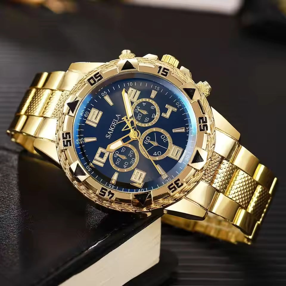 Fashion Men Business Watches Set Luxury Large Dial Watch for Men Clock Gift Reloj Hombre（Without Box）